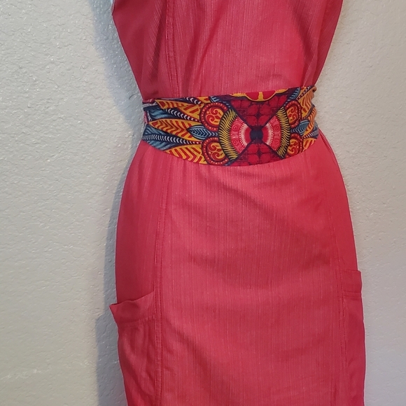 Fossil Pink Boho Cotton A-Line Sleeveless Belted Tied Waist Midi Dress Size 12 - Picture 15 of 16